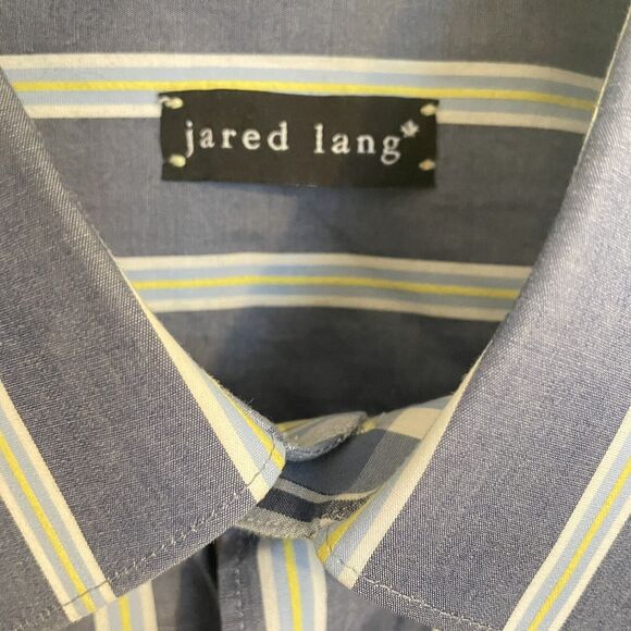 Jared Lang Flip Cuff Striped Shirt Size XL Mens 100% Cotton Denim Blue Stripes - Picture 9 of 11